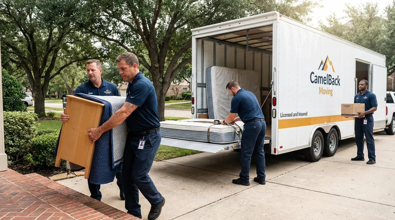 Crew loading residential truck for cross-state move from Baraga, MI