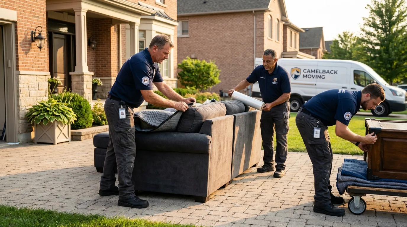 Large estate moving crew wrapping furniture in Baraga, MI